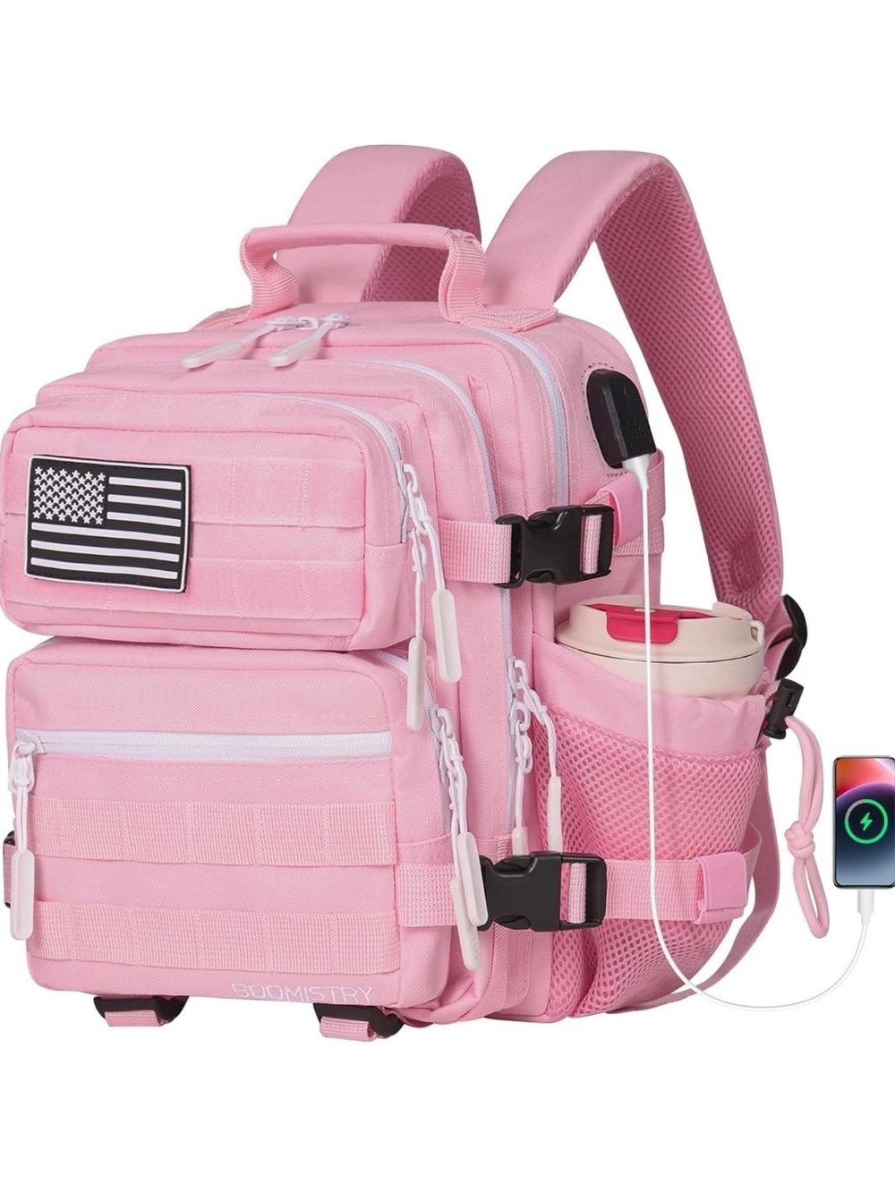 Pink Tactical MOLLE Backpack with US Flag Patch